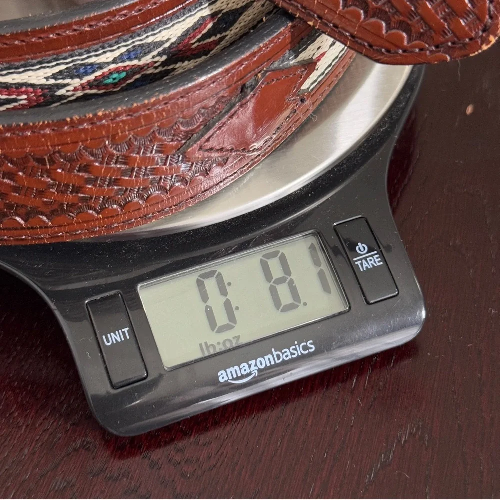 Wrangler Brown Leather Western Embroidered Belt Tooled Silver Tone Metal Buckle